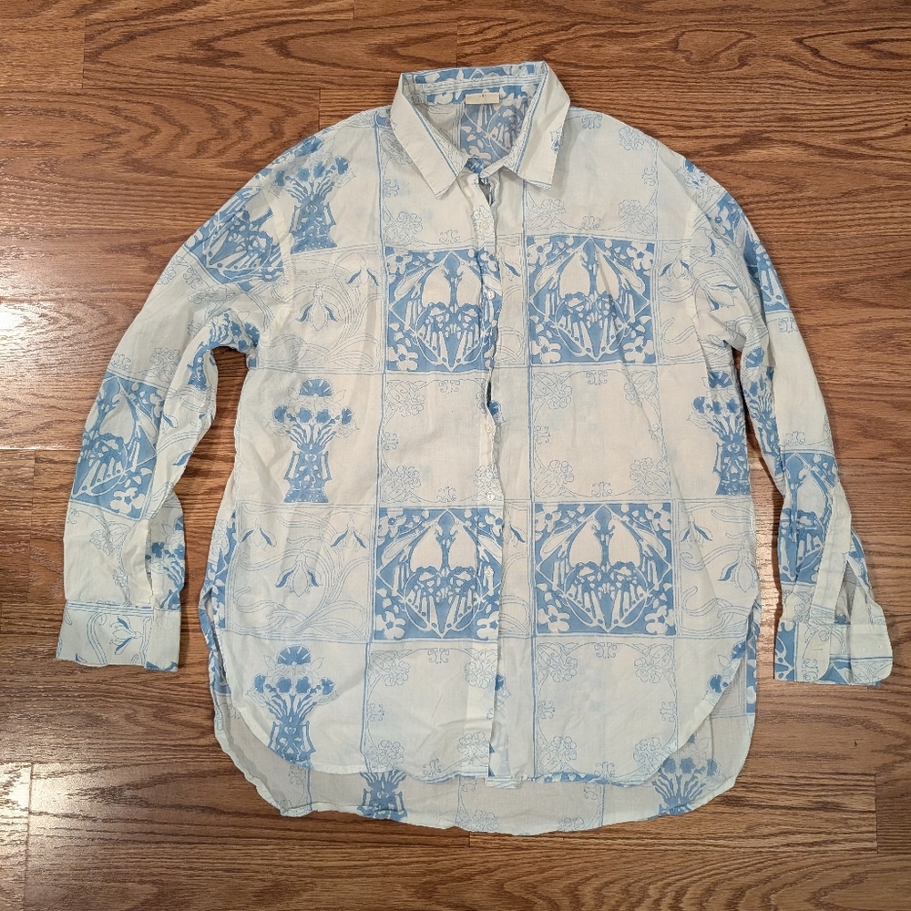 The Summer House lightweight cotton block print top sz S